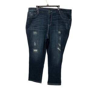 Faded Glory Distressed Jeans Womens Size 24W Blue Dark Wash Denim
